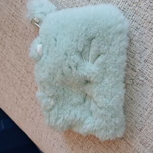 PB Pottery Barn Teen Cozy Lux Faux Fur Mint Cat Beauty Pouche Small Bag